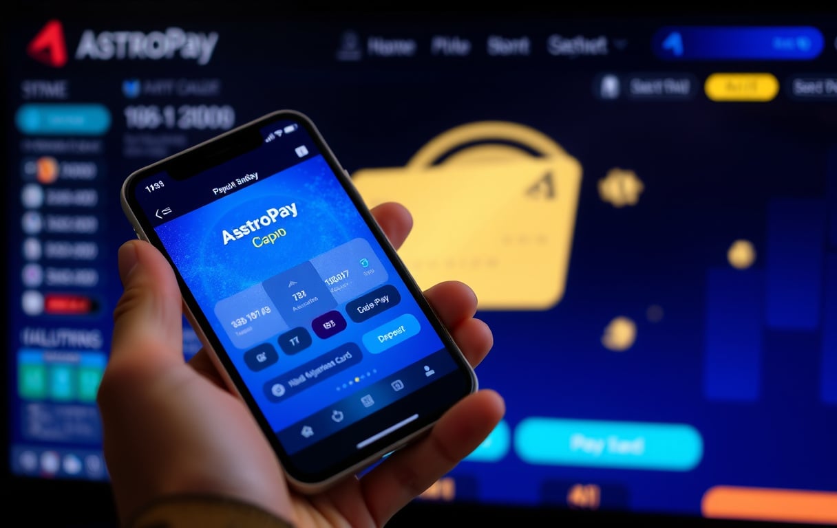 Person som bruker AstroPay-appen for å sette inn penger på et nettcasino.