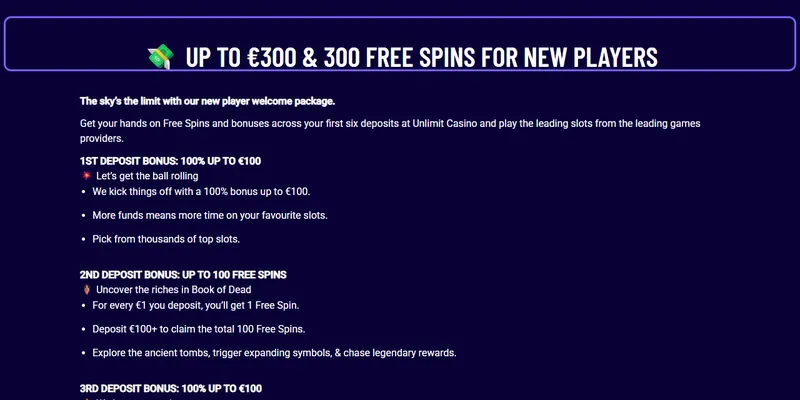 Velkomsttilbudet hos Unlimit Casino