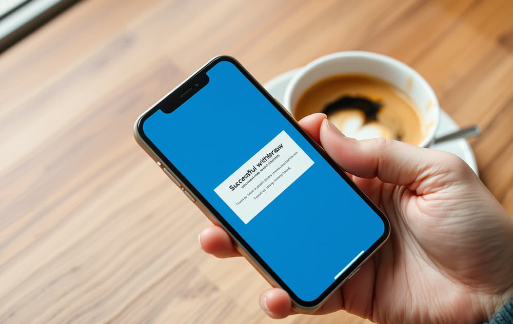 Person som får bekreftelse på uttak til banken på mobilen