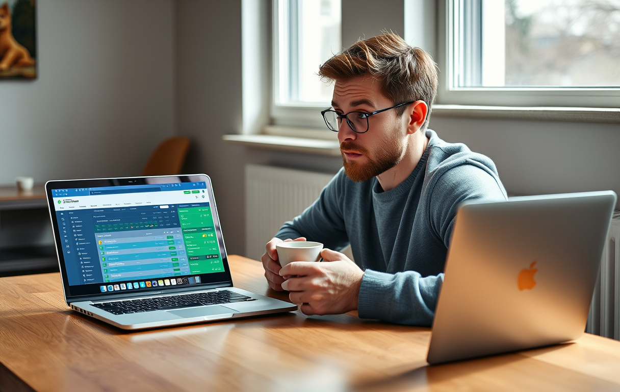 En person sammenligner odds på to dataskjermer med ulike bettingsider