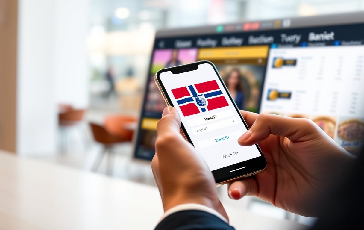 Person som logger inn på et casino uten registrering med BankID på mobilen.
