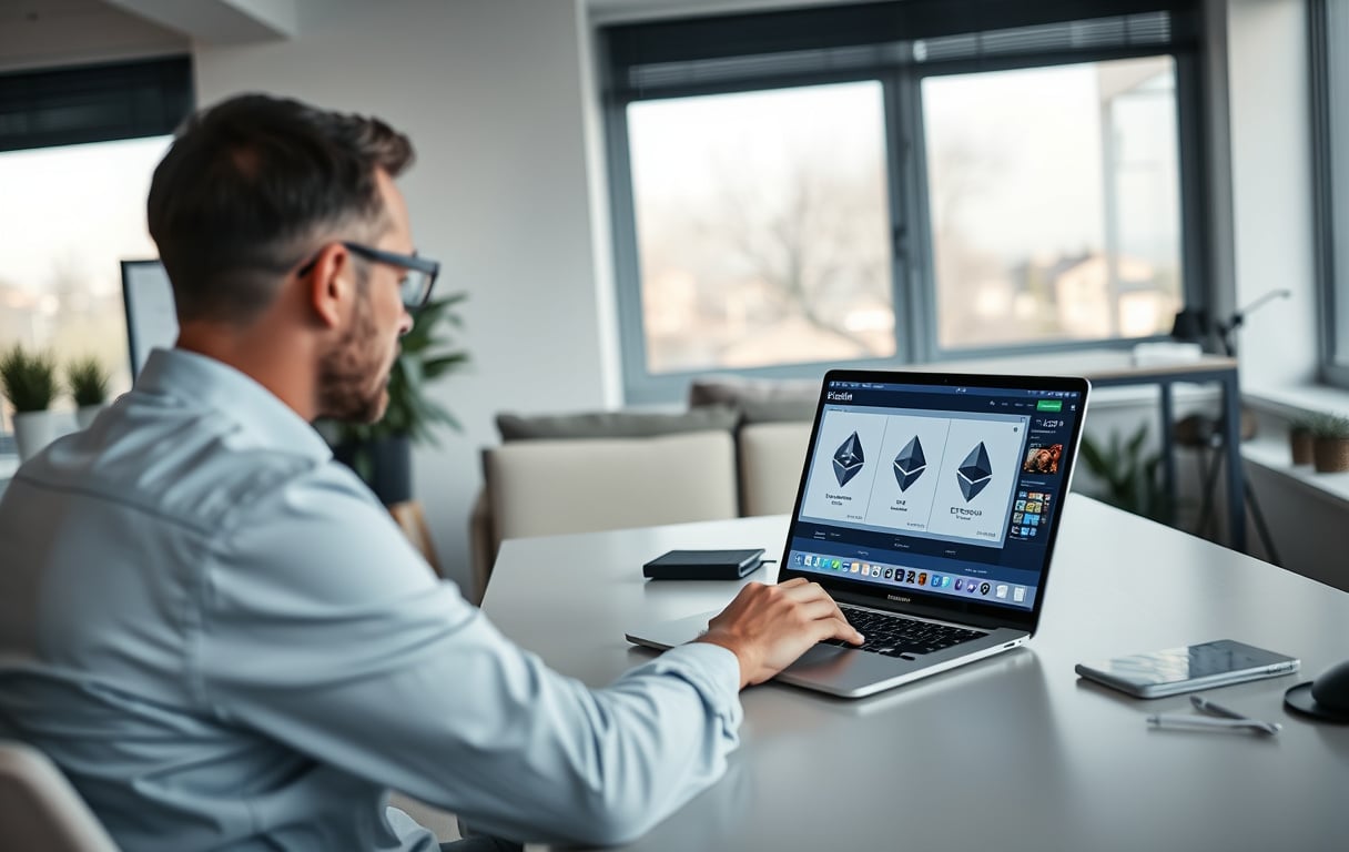 Person som sjekker et kryptocasino på laptop