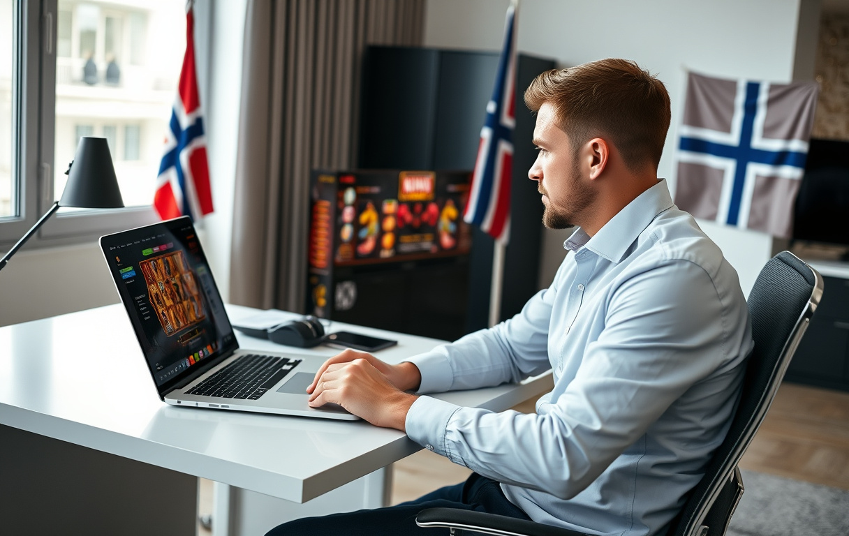 Norsk spiller sammenligner utenlandske casino på laptop